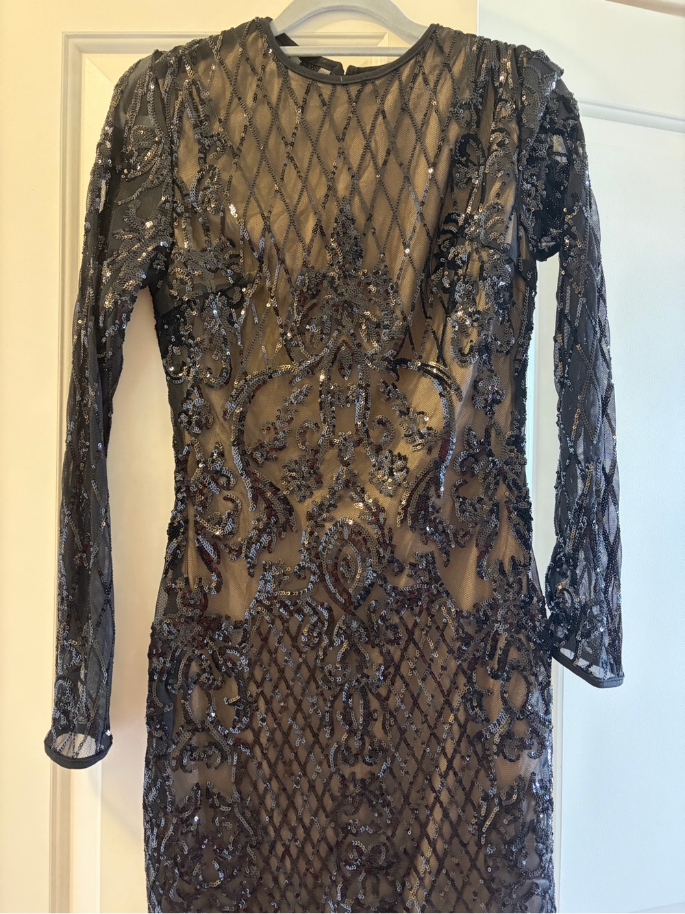 Black Sequin Mesh Long Sleeve Women’s Dress
